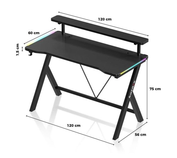 Huzaro - Hero 1.9 Crni RGB Gaming sto 120x60cm_2