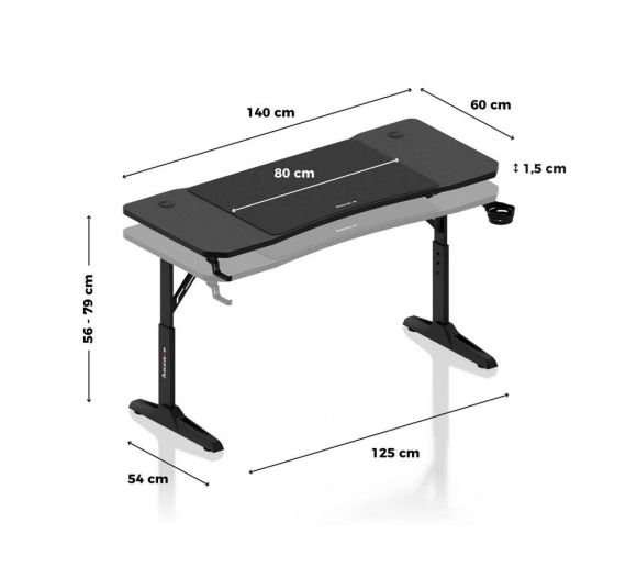 Huzaro - Hero 3.6 Crni Podesivi Gaming sto 140x60cm_2