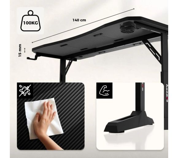 Huzaro - Hero 3.6 Crni Podesivi Gaming sto 140x60cm_7