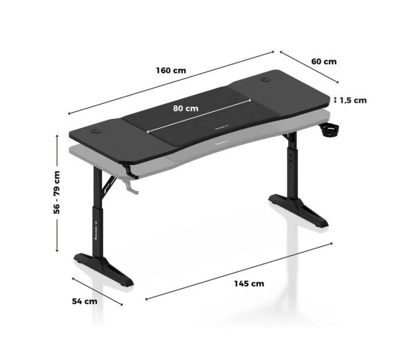 Huzaro - Hero 4.6 Crni Podesivi Gaming sto 160x60cm_3