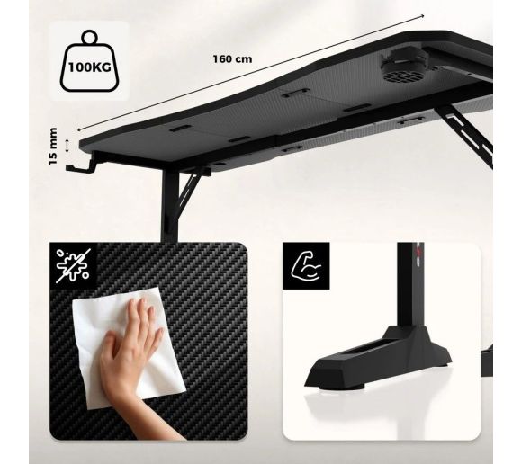 Huzaro - Hero 4.6 Crni Podesivi Gaming sto 160x60cm_4