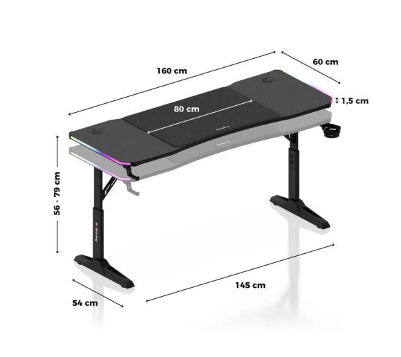 Huzaro - Hero 4.6 Crni RGB Podesivi Gaming sto 160x60cm_2