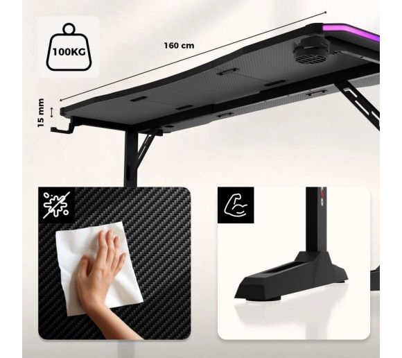 Huzaro - Hero 4.6 Crni RGB Podesivi Gaming sto 160x60cm_6