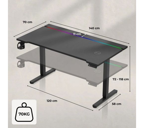 Huzaro - Hero 8.7 Crni RGB Električni podesivi sto 140x70cm_2