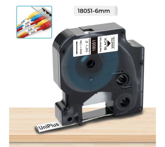 PUTY - Kompatibilna DYMO traka DM1 RHINO 18051 6mm x 1.5m crno na belo heat shrink_0