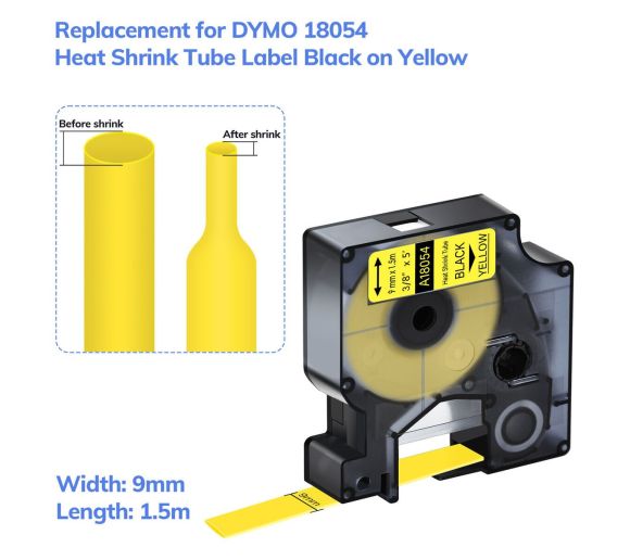 PUTY - Kompatibilna DYMO traka DM1 RHINO 18054 9mm x 1.5m crno na zuto heat shrink_0