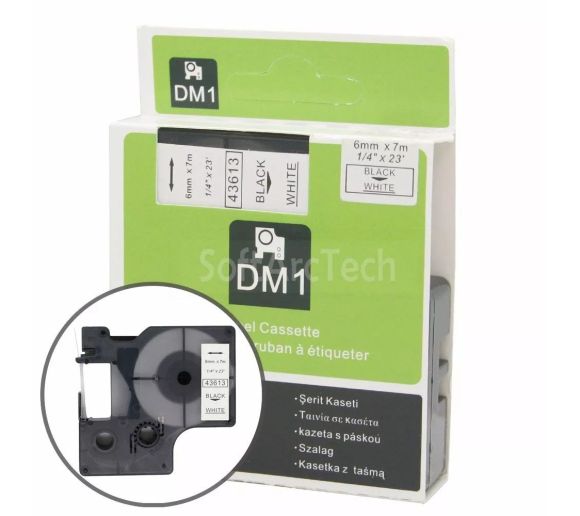 PUTY - Kompatibilna DYMO traka S0720780 DM1 43613 6mm x 7m crno na belo_0