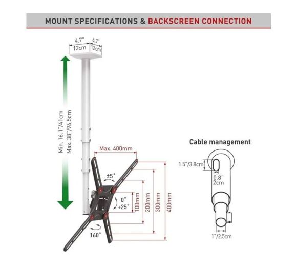 BARKAN - 3500.W LCD TV plafonski nosač do 65 inča za ravne i zakrivljene televizore beli _7