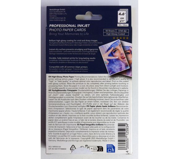 MediaRange -  germany foto papir 10x15 cm glossy 220 g/m² MRINK104_1