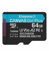 Kingston - MicroSDXC 64GB, Canvas Go! Plus, Class10 UHS-I U3 V30 A2, Read up to 200MB/s, Write up to 100MB/s, for 4K and FullHD video recording