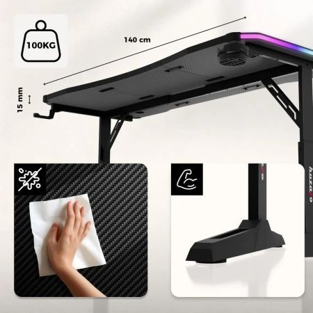 Huzaro - Hero 3.6 Crni RGB Podesivi Gaming sto 140x60cm_5