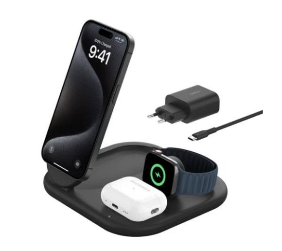 Belkin BOOST CHARGE Qi2 3-in-1 Wireless Charging Station 15W, Black_0