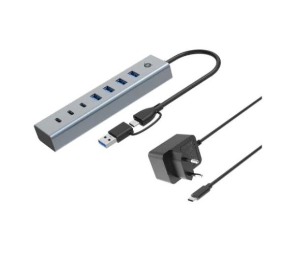 Conceptronic 7-Port USB 3.0 Hub, USB-A/USB-C Adapter, 4XUSB-A 3.0, with Power_0