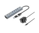 Conceptronic 7-Port USB 3.0 Hub, USB-A/USB-C Adapter, 4XUSB-A 3.0, with Power_small_0