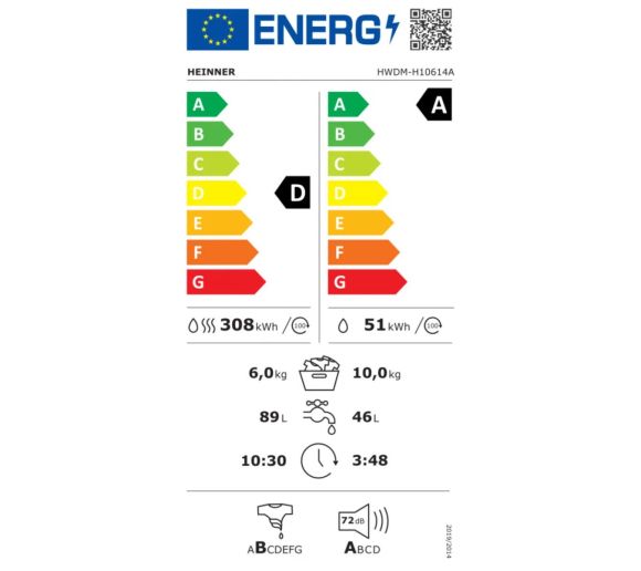 Mašina za pranje i sušenje veša HEINNER HWDM-H10614A 10kg/6kg/1400o_1