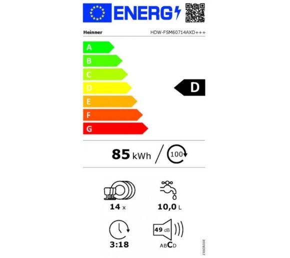 Mašina za pranje sudova HEINNER HDW-FSM60714AXD++14kompleta/7prog/60cm/inox_1