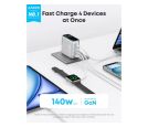 140W GaN zidni brzi punjač, 4-porta (3x USB-C i 1x USB-A) sa USB-C M/M pletenim kablom, srebrni _small_1