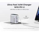140W GaN zidni brzi punjač, 4-porta (3x USB-C i 1x USB-A) sa USB-C M/M pletenim kablom, srebrni _small_5