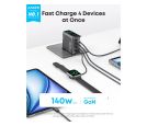 140W GaN zidni brzi punjač, 4-porta (3x USB-C, 1x USB-A) sa USB-C M/M pletenim kablom, tamno sivi _small_5