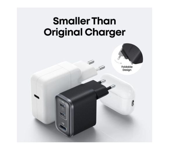 Nano 70W GaN zidni brzi punjač, 3-porta (2x USB-C i 1x USB-A) crni _3