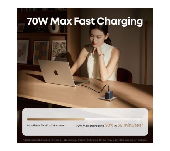 Nano 70W GaN zidni brzi punjač, 3-porta (2x USB-C i 1x USB-A) crni _6
