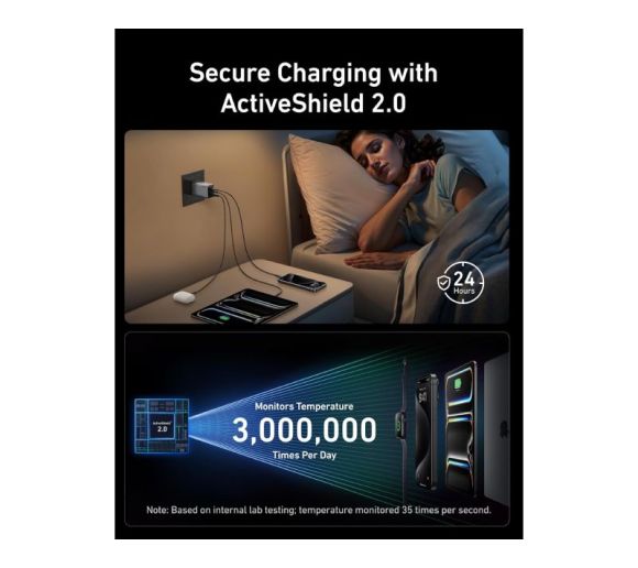 Prime 100W GaN zidni brzi punjač, 3-porta (2x USB-C i 1x USB-A) srebrni _4