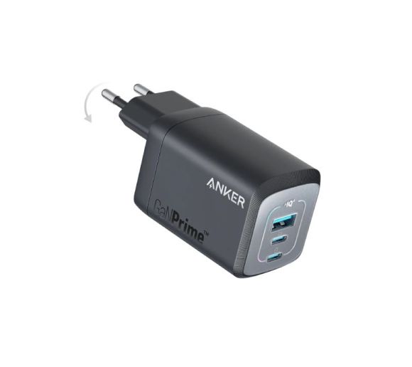 Prime 67W GaN zidni brzi punjač, 3-porta (2x USB-C i 1x USB-A) crni _0