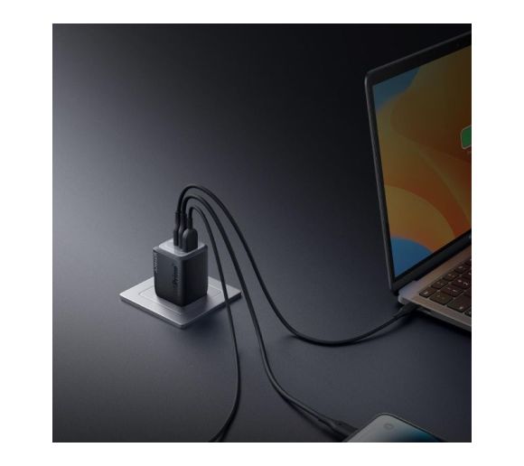 Prime 67W GaN zidni brzi punjač, 3-porta (2x USB-C i 1x USB-A) crni _2