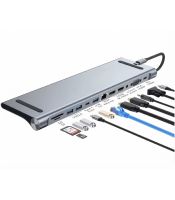 E-GREEN - Multiport USB 3.1 tip C (M) - 2 x HDMI + VGA + 3 x USB 3.0 + 1 x tip C-(PD 100W) + USB 2.0 + 3.5mm + SD/TF + RJ45 (F)1000 Mbps (12 u 1) 