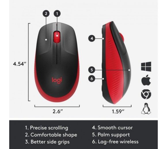 Logitech - Logitech M190 Full Size Wireless Mouse Red_2