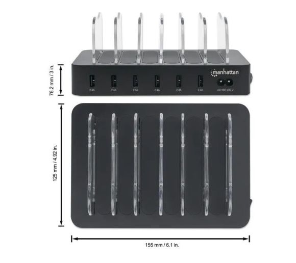Manhattan - USB punjač 6-port Manhattan 102254 5V/2.4V/50W/držač za telefon Crni_2