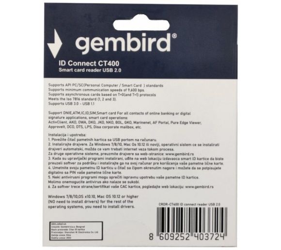 Gembird - Gembird Smart card reader USB 2.0 Citac za licne karte, saobracajne, bankarske (935_2