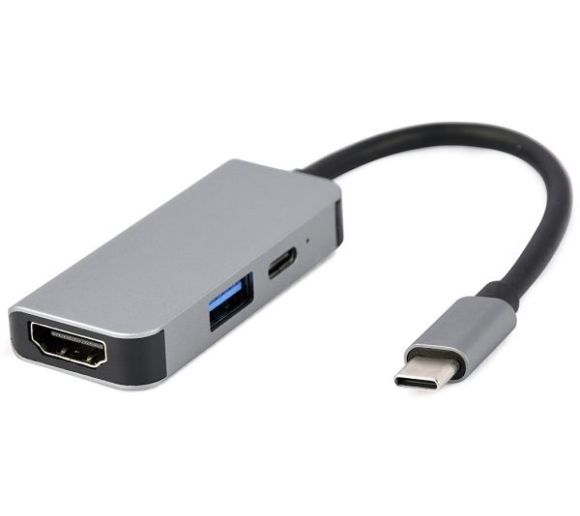 Gembird - USB Type-C 3-in-1 multi-port adapter (USB port + HDMI + PD), silver_0