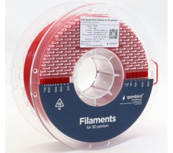 Gembird - 3DP-PETG1.75HY-01-R PETG filament velike brzine za 3D stampac 1.75mm, kotur 1KG RED_0