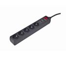 Gembird - Surge Protection Power strip, 5 sockets, 3m, 16A, Indicates Correct Grounding, Power Switch, Black_small_0
