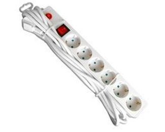 E-GREEN - Kabl naponski produžni 6x šuko, 1.4m, sa prekidačem i zaštitom (beli) _0