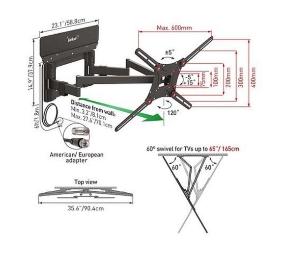 BARKAN - VTM464L LCD TV zglobni zidni nosač do 90 inča sa ugrađenom sobnom antenom _1