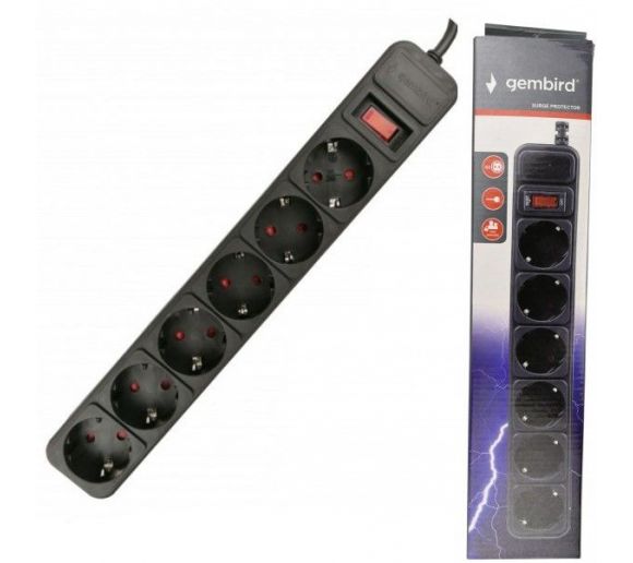 Gembird - SPG6-B-10 (3G1.5) ** Gembird produzni kabl sa zastitom 6 uticnica (3x1.5mm) 3m black (423)_0