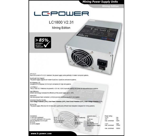 LC-POWER - Napajanje 1800W LC1800 ATX V2.31 Mining Edition_1