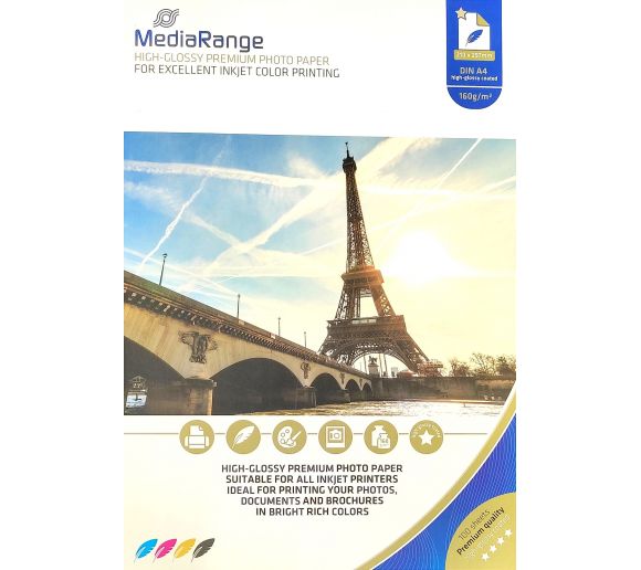 MEDIARANGE - 160GR GLOSSY A4 GERMANY FOTO-PAPIR INKJET MRINK105_0