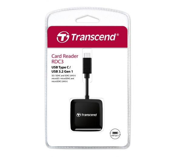 Transcend - SD/microSD Card Reader, USB 3.2 Gen 1, Black, Type C_0