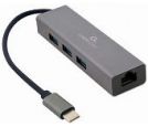 GEMBIRD - USB-C Hub with Gigabit Ethernet, 3x USB3.1 Port, 1x 10/100/1000Mbps LAN port, Cable 0.17m_small_0