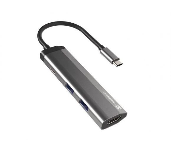 FOWLER SLIM, USB Type-C 3-in-1 Multi-port Adapter (USB3.0 Hub + HDMI + PD), Max. 100W Output, Grey_0