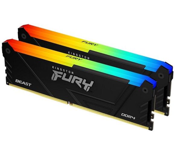Kingston - DDR4 32GB (2x16GB) 3200MHz [FURY BEAST RGB], Non-ECC UDIMM, CL16 1.35V, 288-Pin 1Rx8, Memory Kit, w/RGB Heatsink, XMP_0