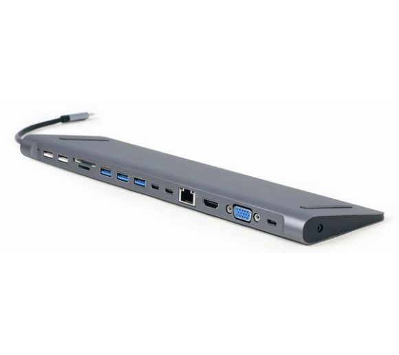 GEMBIRD - USB Type-C 9-in-1 multi-port adapter (USB hub + HDMI + VGA + PD + card reader + LAN + 3.5 mm audio), space grey_0