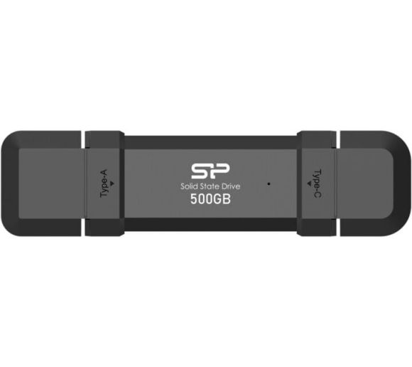 Silicon Power - Portable Stick-Type SSD 500GB, DS72, USB 3.2 Gen 2 Type-C/Type-A, Read up to 1050MB/s, Write up to 850MB/s, Black_0
