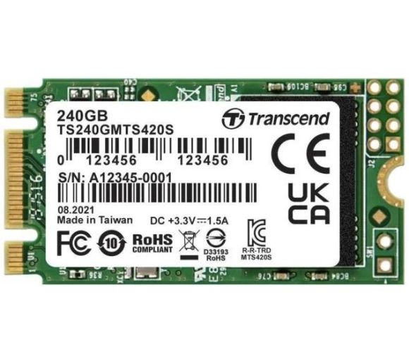 Transcend - 240GB, M.2 2242, PCIe Gen3x4, NVMe, SATA3 B+M Key, TLC, DRAM-less, Read up to 500MB/s, Write up to 430 MB/s, Single-sided_0