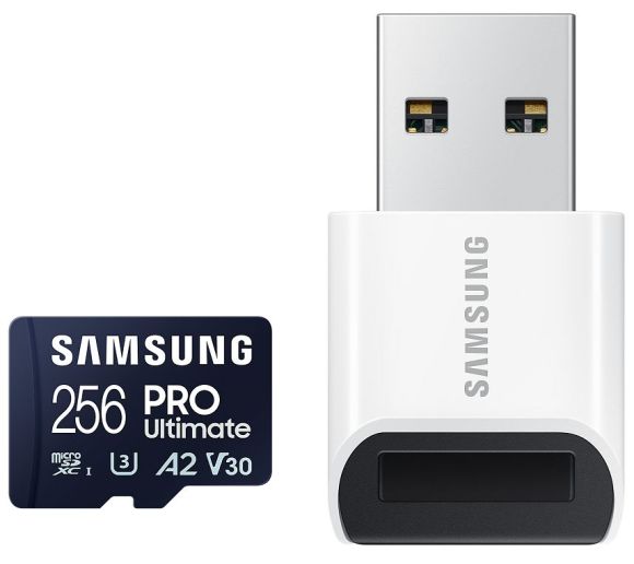 Samsung - MicroSD 256GB, PRO Ultimate, SDXC, UHS-I U3 V30 A2, Read up to 200MB/s, Write up to 130 MB/s, for 4K and FullHD video recording, w/USB Card reader_0