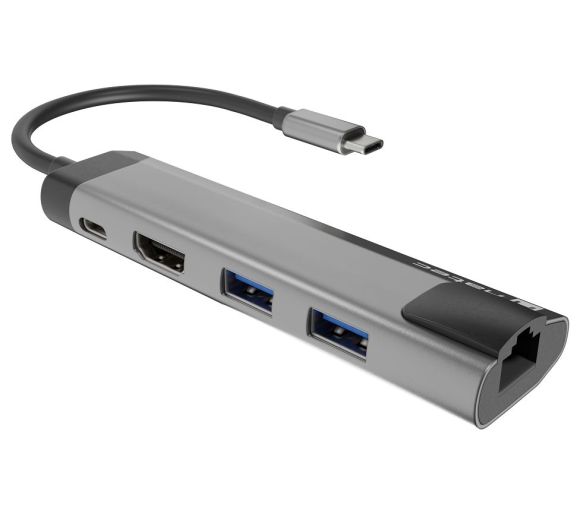 FOWLER GO, USB Type-C 5-in-1 Multi-port Adapter (USB3.0 Hub + HDMI + PD + Gigabit LAN), Max. 100W Output, Black_0