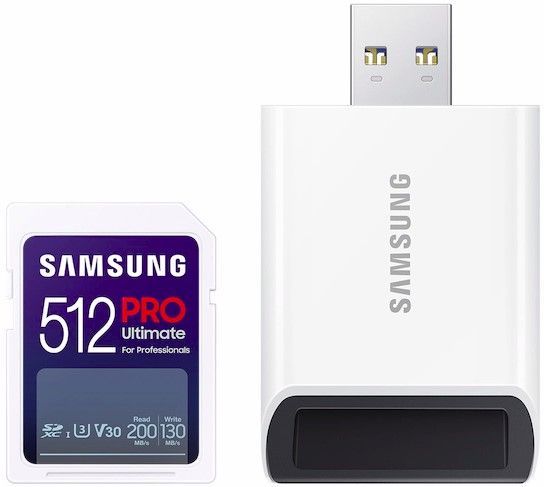 Samsung - SD Card 512GB, PRO Ultimate, SDXC, UHS-I U3 V30, Read up to 200MB/s, Write up to 130 MB/s, for 4K and FullHD video recording, w/USB Card reader_0